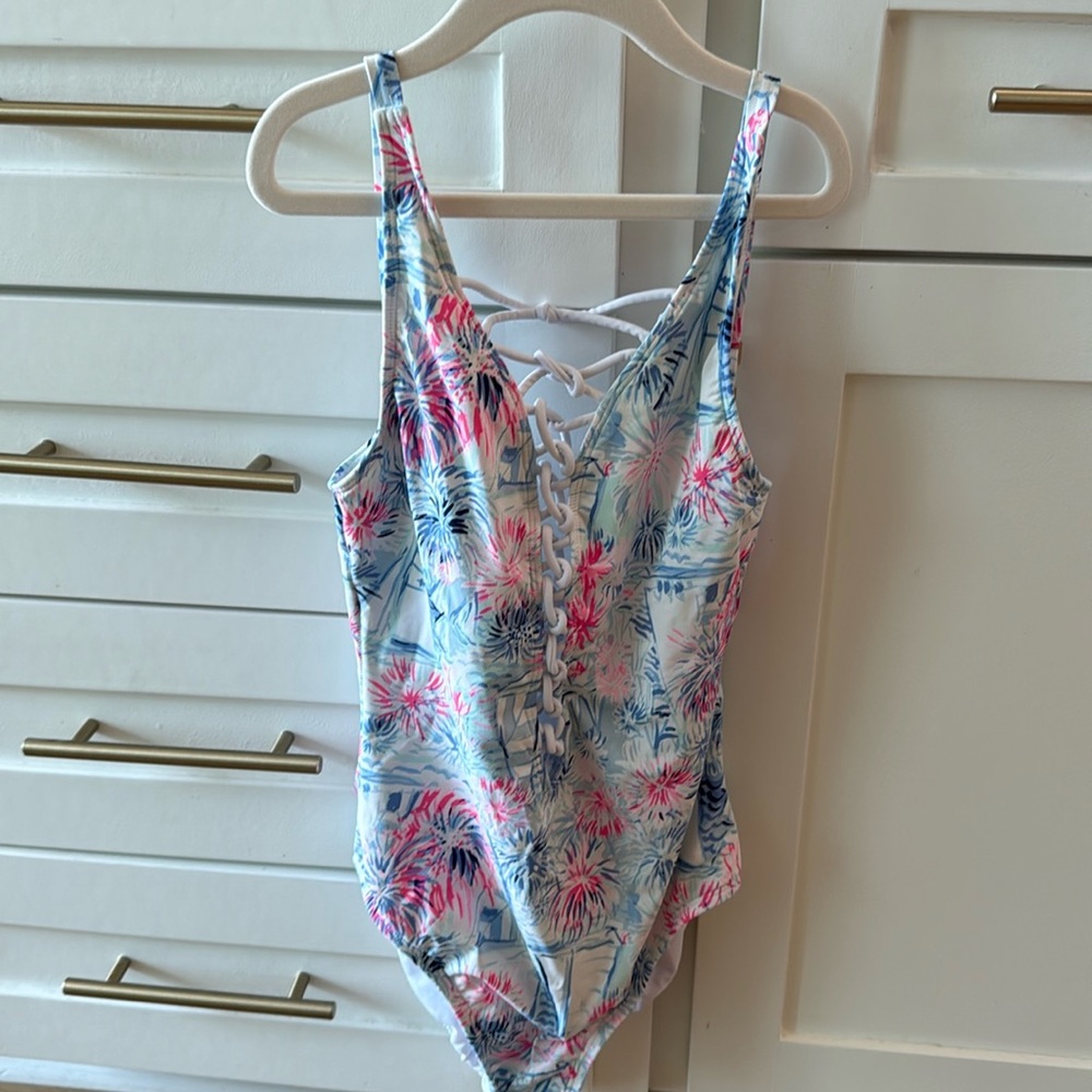 Lily Pulitzer Lattice One Piece Swimsuit, Sea to Shining Sea print